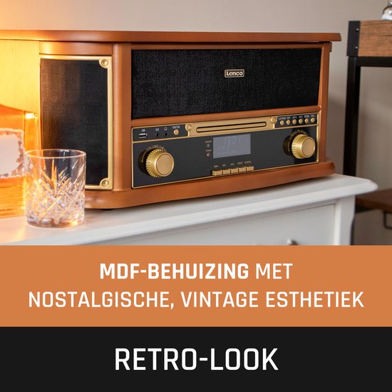 Classic Phono Retro Platenspeler - Bluetooth - Auto-stop - DAB Radio CD en Cassettespeler - TCD-2571WD - Hout — afbeelding 4