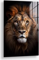 Wallfield™ - Le Lion | Peinture sur verre | Verre trempé | 60 x 90 cm | Système de suspension magnétique