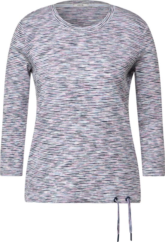 CECIL TOS Multi Melange Stripe Dames T-shirt - blue melange - Maat XL