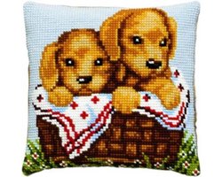 Pako borduurpakket kruissteekkussen - jonge hondjes - geprint stramien - 003.103 - DIY kit