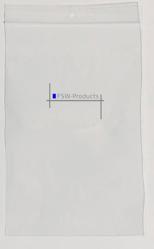 Een transparant plastic zakje met FSW-Products logo.