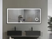 Miroir de Salle de Bain LED Mawialux - 160cm - Rectangle - Bord noir mat - Miroir de maquillage grossissant - Chauffage - Horloge digitale - Bluetooth - Joshua