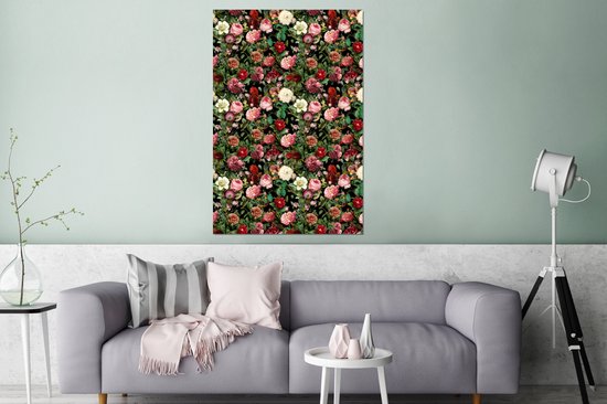 Wanddecoratie Metaal - Aluminium Schilderij Industrieel - Pioenroos - Bloemen - Collage - 80x120 cm - Dibond - Foto op aluminium - Industriële muurdecoratie - Voor de woonkamer/slaapkamer