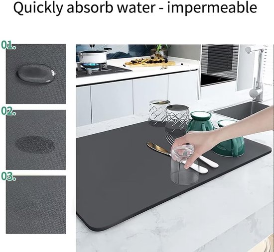 Servies Afdruipmat - Stone Drying Mat - Diatomeeënaarde - Vaatdroogsteen - Moderne en
