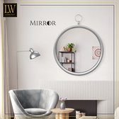 LW Collection miroir mural avec crochet argent rond 60x79 cm métal - grand miroir mural - industriel - salon couloir - miroir salle de bain