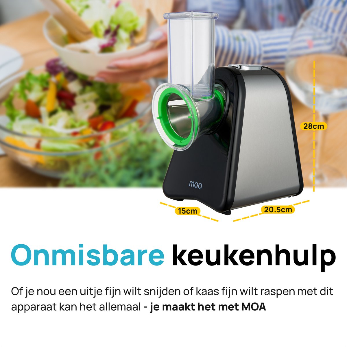 MOA Foodprocessor - Groentesnijder - Hakmolen - BPA-Vrij - Meerdere Opzetstukken - Uiensnijder - RVS/Zwart thumbnail 5