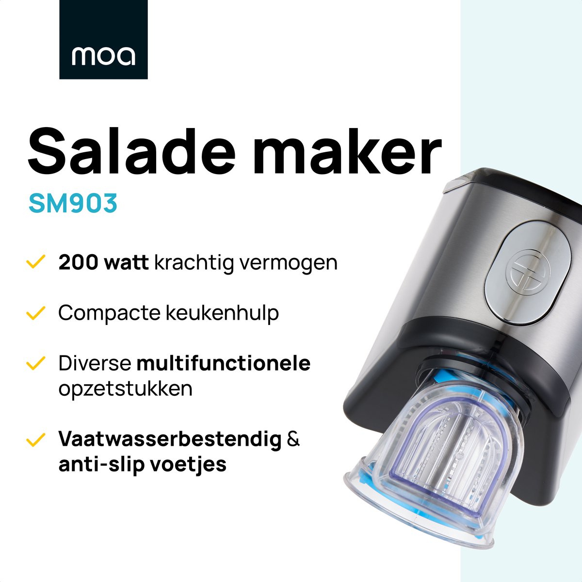 MOA Foodprocessor - Groentesnijder - Hakmolen - BPA-Vrij - Meerdere Opzetstukken - Uiensnijder - RVS/Zwart thumbnail 2