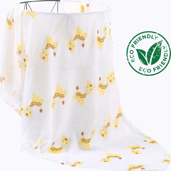 Duopack 2x BoefieBoef Sophie Giraffe Grote XL Hydrofiele Doek Baby - Duurzaam Eco Bamboe | Swaddle, Inbakerdoek, Hydrofiele Luier & Babydeken - Wit Geel Cartoon