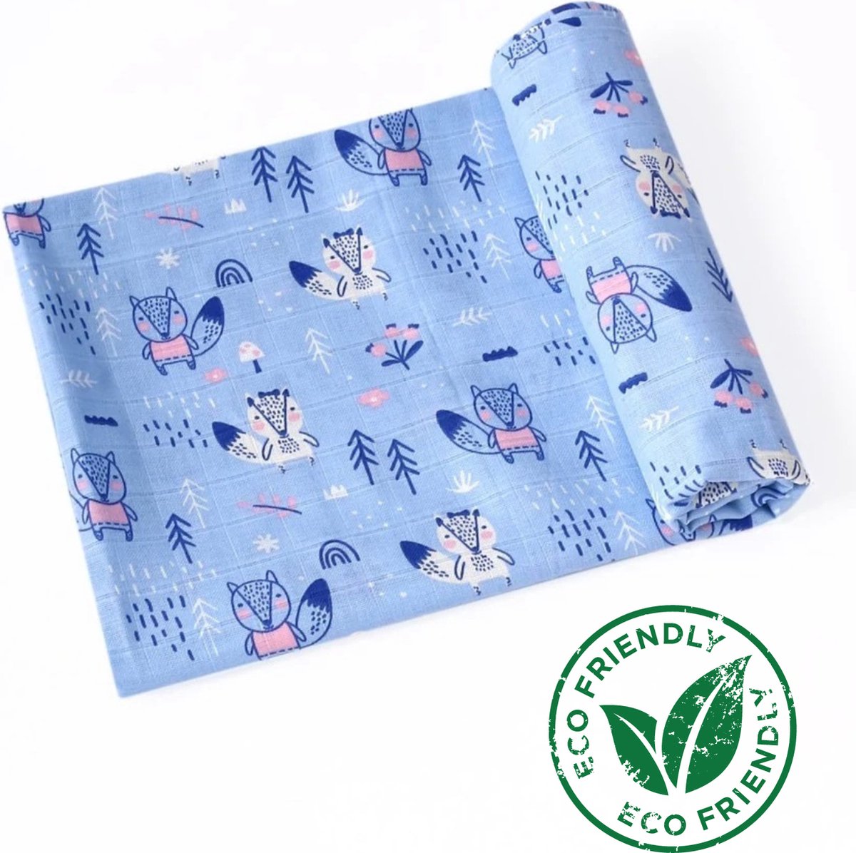Goedkoopste Duopack 2x BoefieBoef Blauw Eekhoorn Grote XL Hydrofiele Doek Baby - Duurzaam Eco Bamboe - Kerst en KraamCadeau - Swaddle, Inbakerdoek, Hydrofiele Luier & Babydeken - Indianen Speer