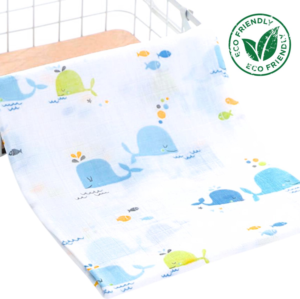 Goedkoopste Duopack 2x BoefieBoef Walvissen Wit Grote XL Hydrofiele Doek Baby - Duurzaam Eco Bamboe | Swaddle, Inbakerdoek, Hydrofiele Luier & Babydeken - Wit Blauw Groen - Kerst Cadeau