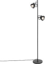 QAZQA emado - Industriele Vloerlamp | Staande Lamp - 2 lichts - H 153 cm - Zwart - Industrieel - Woonkamer | Slaapkamer