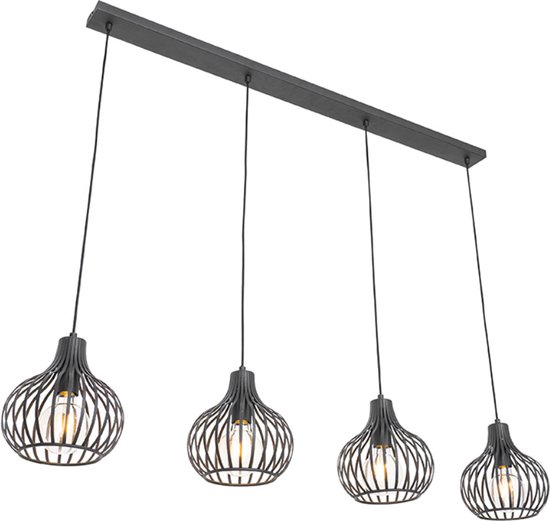 QAZQA saffira - Moderne Hanglamp eettafel voor boven de eettafel | in eetkamer - 4 lichts - L 1340 mm - Zwart - Woonkamer | Slaapkamer | Keuken
