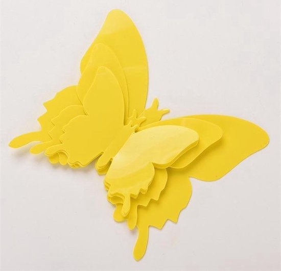 Finnacle - Kleurrijke 3D muurstickers voor kinder- en babykamers - Set van 12 stuks met vlinderdesign - Gele effen decoratie