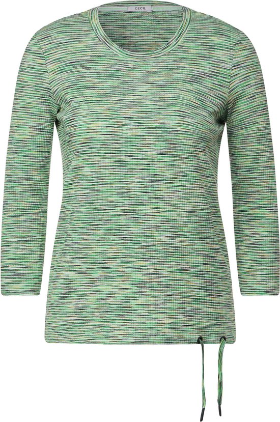 CECIL TOS Multi Melange Stripe Dames T-shirt - groen melange - Maat L