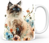 Mok met Himalayan Kat Beker voor koffie of tas voor thee, cadeau voor dierenliefhebbers, moeder, vader, collega, vriend, vriendin, kantoor