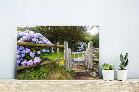 Cottage jardin aux hortensias Aluminium 30x20 cm - petit - Tirage photo sur aluminium (décoration murale métal)