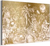 Wanddecoratie Metaal - Aluminium Schilderij Industrieel - Jungle - Goud - Kinderen - Planten - Dieren - 120x80 cm - Dibond - Foto op aluminium - Industriële muurdecoratie - Voor de woonkamer/slaapkamer