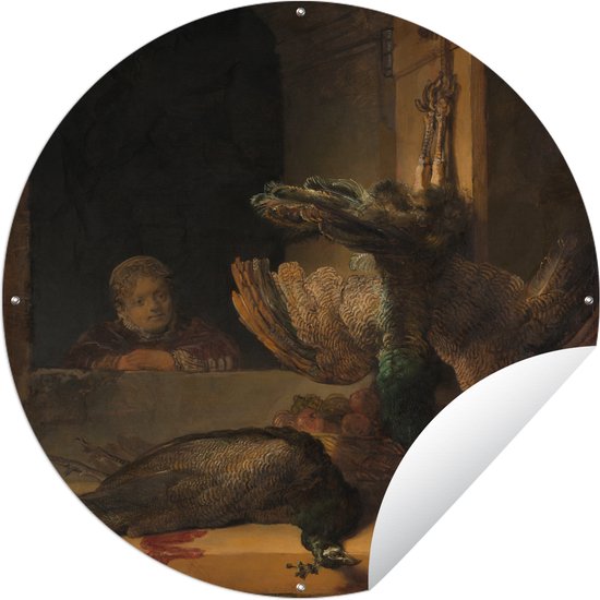 Tuincirkel Stilleven met pauwen - Rembrandt van Rijn - 90x90 cm - Ronde Tuinposter - Buiten