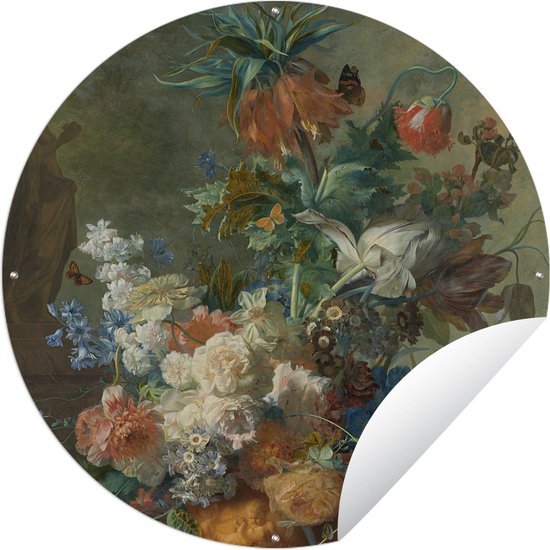 Tuincirkel Stilleven met bloemen - Schilderij van Jan van Huysum - 90x90 cm - Ronde Tuinposter - Buiten