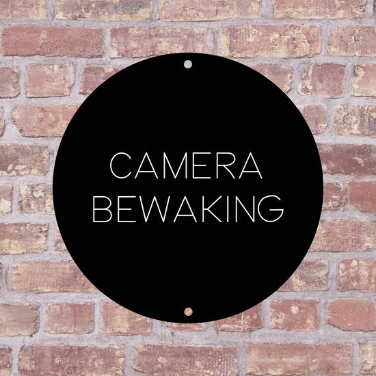Label2X - Bordje Camera bewaking 15 x 15 cm - Zwart met witte tekst - Zonder boorgaatjes - deurbord