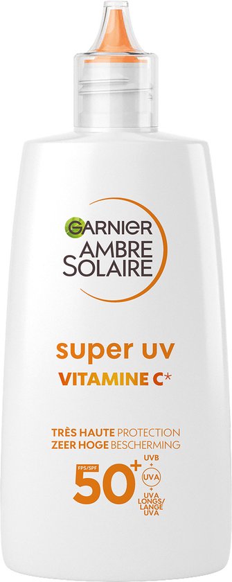 Foto: Garnier ambre solaire super uv vitamine c anti pigmentvlekken fluid spf50 vermindert pigmentvlekken beschermt tegen uvb uva en lange uva stralen 40 ml