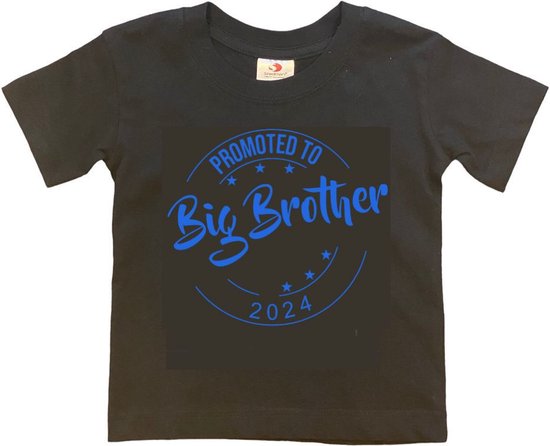 Shirt Aankondiging zwangerschap Promoted to Big Brother 2024 | korte mouw | Zwart/blauw | maat 134/140 zwangerschap aankondiging bekendmaking Baby big bro brother