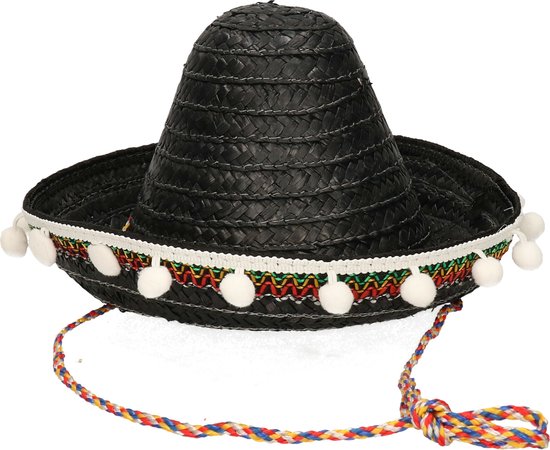 Mexicaanse Sombrero hoed voor kinderen - Zwart - 25 cm - Verkleed hoeden en accessoires