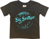 Shirt Aankondiging zwangerschap Promoted to Big Brother 2024 | korte mouw | Zwart/aquablauw | maat 122/128 zwangerschap aankondiging bekendmaking Baby big bro brother Grote Broer