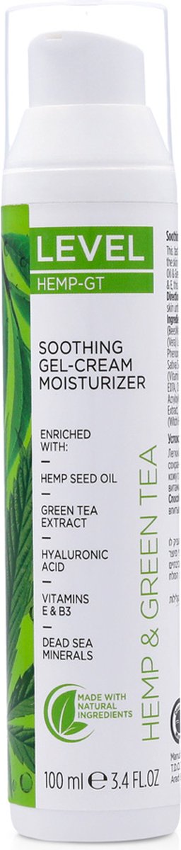 Level - Dead Sea Minerals Hemp & Green Tea - Soothing Gel Cream Moisturizer 100 ml (Dode Zee Mineralen Hennep & Groene Thee - Kalmerende Vocht Inbrengende Gel Crème)