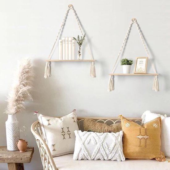 2 stuks wandplanken, boho, regenboog, wanddecoratie, houten plank, woonkamer, muur, kleine zwevende plank, voor woonkamer, slaapkamer, wanddecoratie (houtkleur
