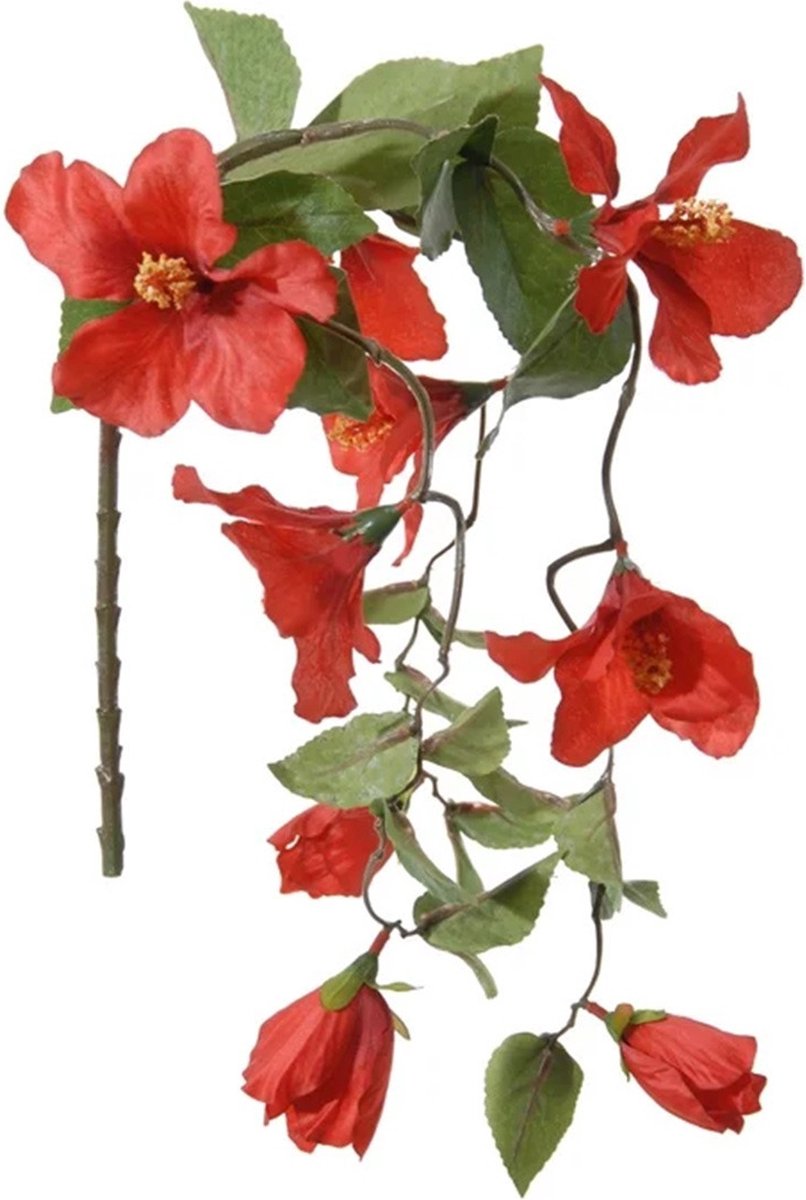 Louis Maes Hibiscus kunstbloemen - rood - hangende tak - 165 cm - zomer decoratie - levensecht - pvc kunststof