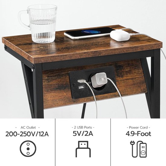 COSTWAY Beistelltisch mit Ladestation & USB Anschlüssen
