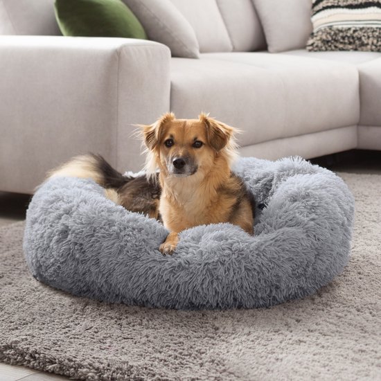 HMTOPE Orthopedisch hondenbed, rond, hondenkussen, hondensofa, kattenbed, donut, knuffelige hondenmand, wasbaar, diameter 80 cm, beige