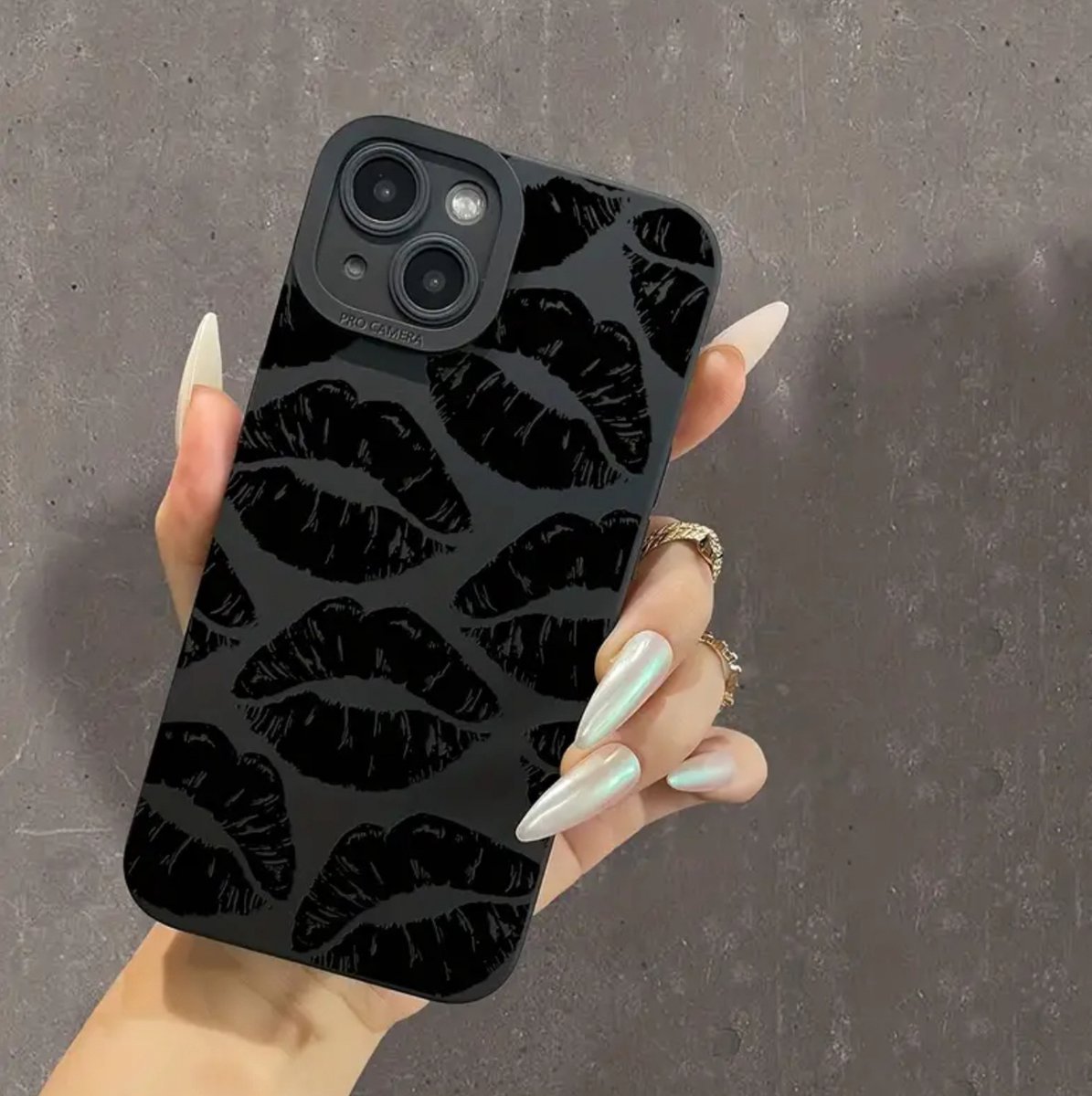 Iphone 14 Pro Max telefoon hoesje - zwart lippen