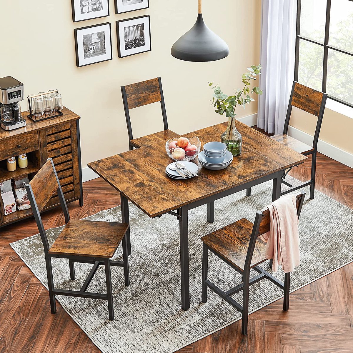 Eettafel - Keukentafel - Eetkamertafel - Inklapbaar - 2 tot 4 personen - Industrieel - 120 x 78 x 76,2 cm - MDF- Staal - Bruin - Zwart