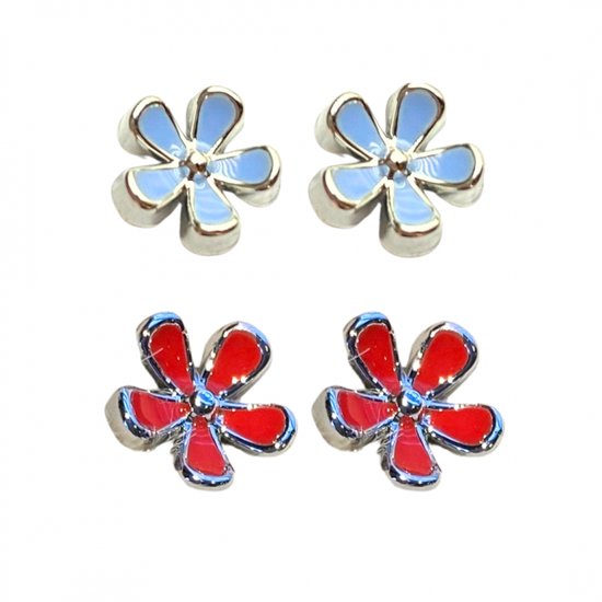 2 paar -Allergievrij -oorbellen -blauw -rood- bloem- Charme Bijoux
