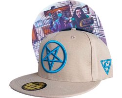 Capiche® Snapback Pet Heren – Cursed Dentist – Beige & Blauwe Pentagram – Verstelbaar met Druksluiting – Sportcap – Baseball Cap – Mannen Cap – Vervloekte Tandarts Pet