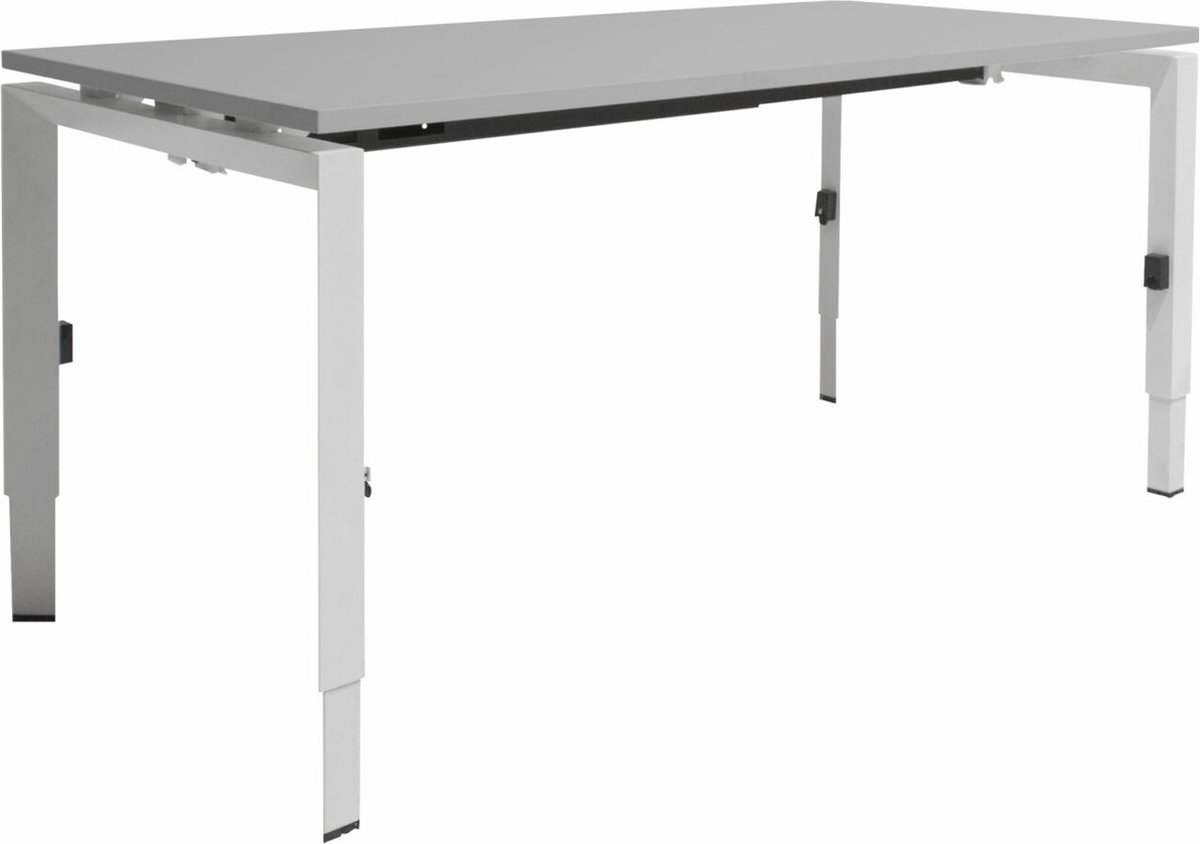 Schaffenburg Linesto N3 bureau, hoogte instelbaar (65-85cm) met 180x80cm halifax eik natuur zwevend 25mm blad en wit (RAL9010) vierpoot N-frame (poot driehoekig 50x50x75 mm.), (met geïntegreerde kabelgoot) Wit (RAL9010)/Halifax Eiken