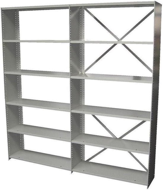 Archiefstelling basic lichtgrijs, 198cm hoog, 100cm breed, 30cm diep.