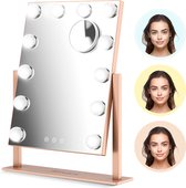 Mirlux Make Up Hollywood Spiegel met Verlichting - Visagie - Dimbaar LED Lampen Licht - 12 Lampen - Rosé Goud