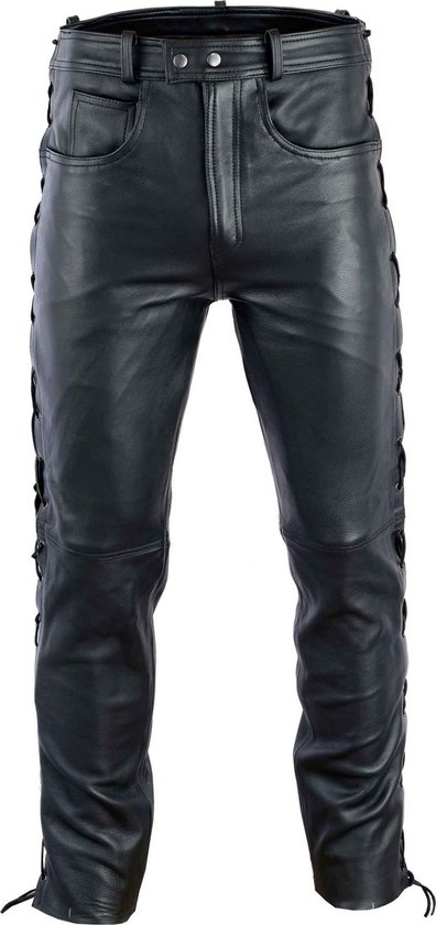 Pantalon jeans biker en cuir véritable avec lacets sur le côté taille 52  (L) | bol
