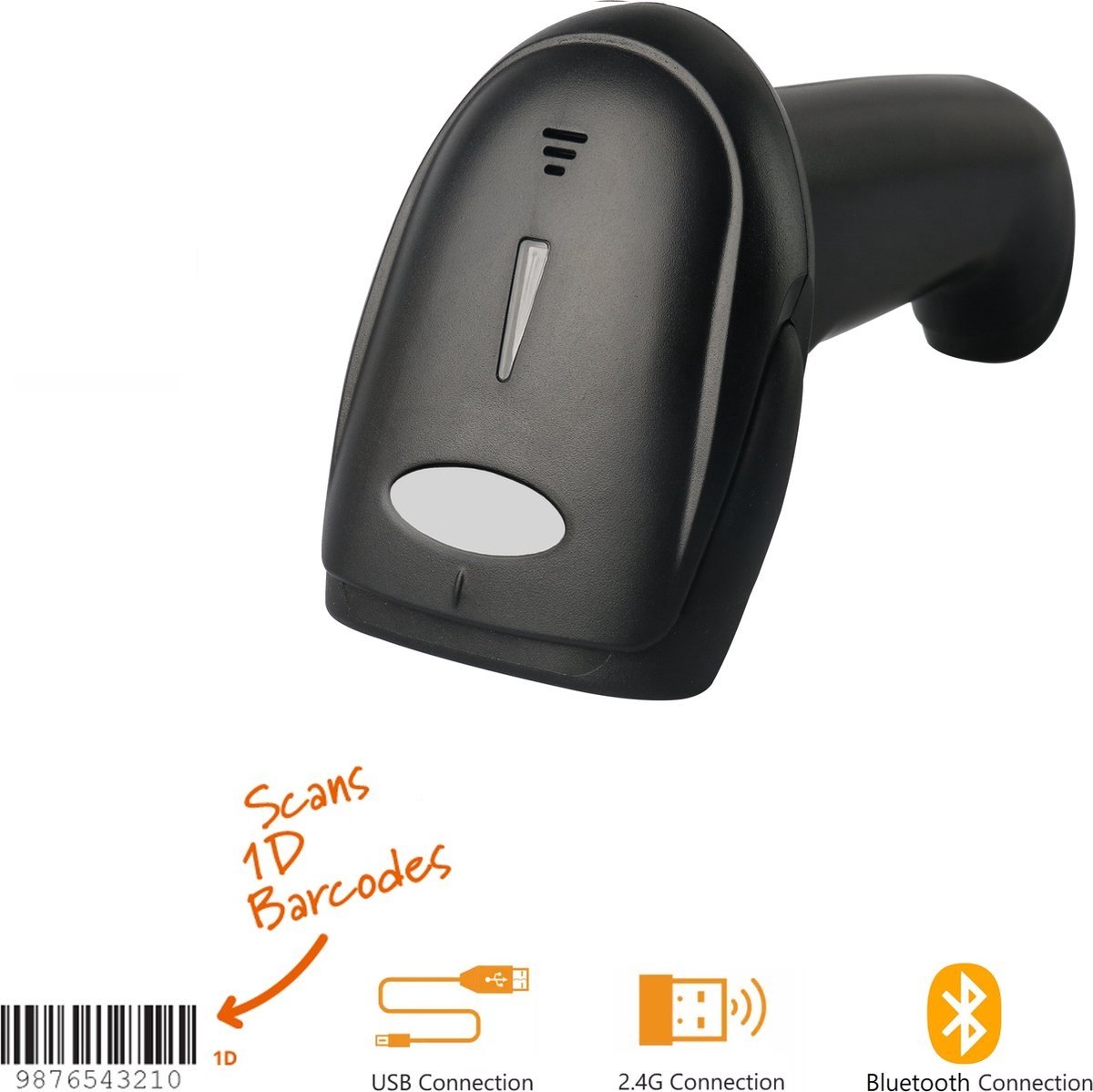 Draadloze Bluetooth USB Barcode Scanner | Draadloos | Universeel | Handscanner | 1D Lezer| Zwart