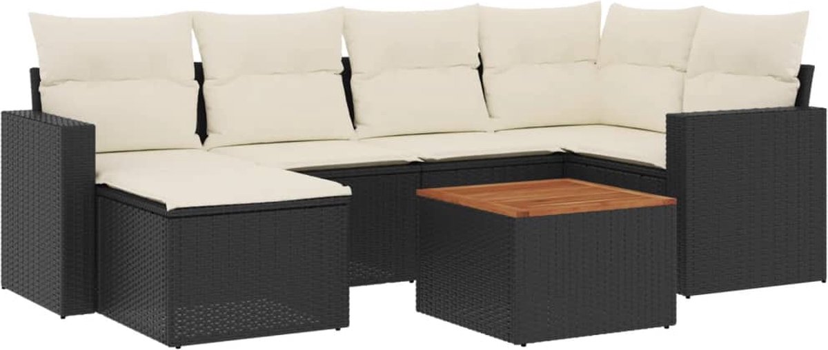 vidaXL 7-delige - Loungeset - met - kussens - poly - rattan - zwart