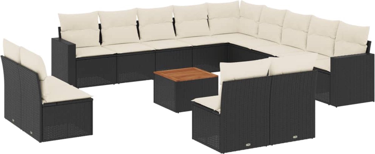 vidaXL 14-delige - Loungeset - met - kussens - poly - rattan - zwart