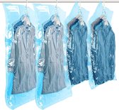 Hangende stofzuigerzakken voor kleding, 4 pakken (2 lang 135x70cm en 2 kort 105x70cm), blauwe vacuümzakkenkleding voor pakken, jassen, jassen, vacuümzakkenkleding