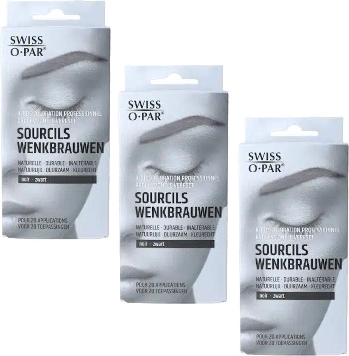 SWISS O-PAR - Wenkbrauwen + wimperkleur Zwart - 3 pak - Wimper en wenkbrauwverf