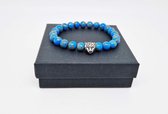 Handgemaakte Natuursteen Armbanden "Blauw howliet gesponnen goud" 8 mm - Met vorm Tijger - Een bijzonder cadeau voor vrienden en familie