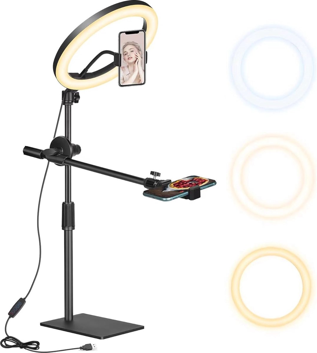 LED Ringlicht met Tafelstatief - Verstelbare Kleurtemperatuur - USB-aangedreven - Voor YouTube Video-opnames en Fotografie