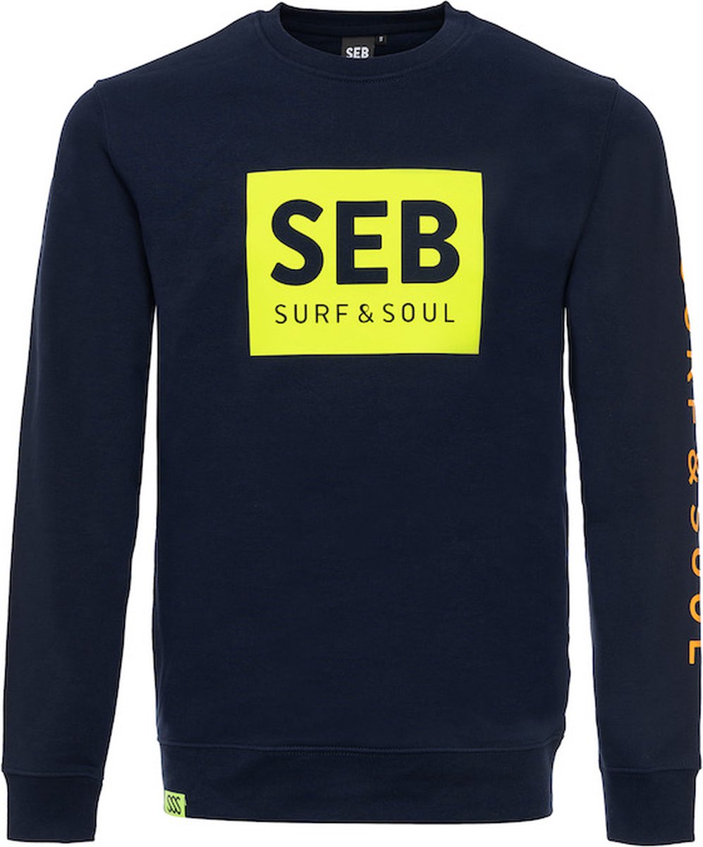 SEB Sweater Navy - Neon Yellow | Trui - Heren - Blauw - Neon - Organisch katoen
