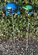 Metalen tuinstekers "kikker en schildpad "- Set van 2 stuks - Blauw en groen - hoogte 62 x 15 x 1 cm - Tuindecoratie - Tuinaccessoires - Tuinstekers
